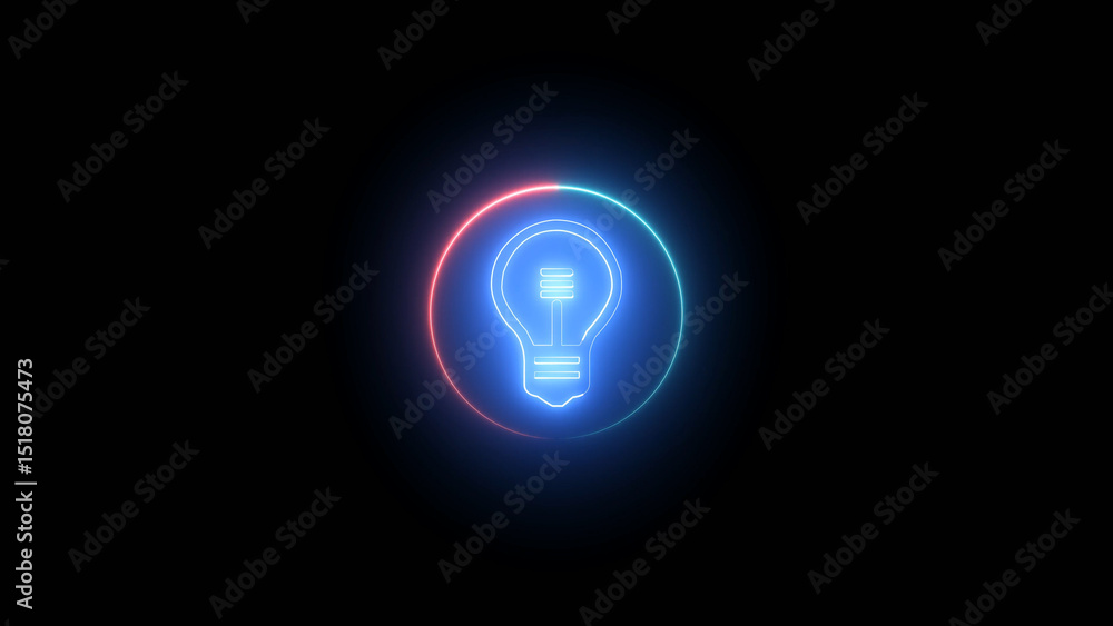 Poster glowing neon lightbulb icon on black background representing idea innovation and technology concepts