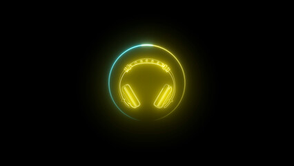 Neon Headphones Icon on Black Background
