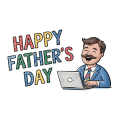 vector illustration of happy fathers day. dad use laptop of office time. 
