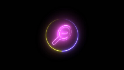 Glowing Neon Zoom Out Icon Against Black Background for Technology or Design Projects