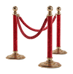 Red velvet ropes and poles at a glamorous event exclusive venue decorative elements elegant isolated on transparent background