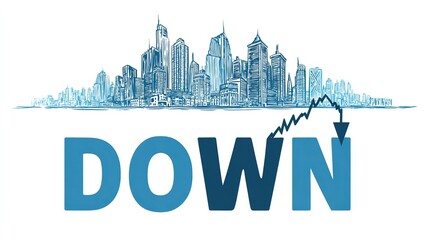 Fototapeta premium Downward Business Trend Illustration, Depicting Economic Decline and Market Downturn in a Cityscape Graphic