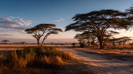 Fototapeta premium Twilight Scene In Mikumi Forest, Perfect For Color Tone And End-Of-Day Visuals