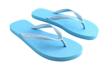 Summer ready: Light blue flip-flops against a stark transparent background for vacation fun