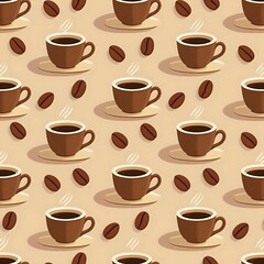 coffee cup and bean pattern, hot beverage illustration for cafe backgrounds