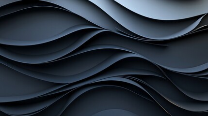 Dark Minimalist Abstract Waves in Layered Black