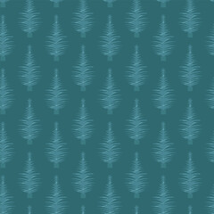 Vector seamless pattern with stylized pine trees in minimalistic flat style. Perfect for winter packaging, textiles, gift wrapping, Christmas decorations and digital design.