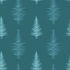 Fototapeta premium Vector seamless pattern with stylized pine trees in minimalistic flat style. Perfect for winter packaging, textiles, gift wrapping, Christmas decorations and digital design.