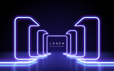 Plakat Geometric neon lines scene on black background