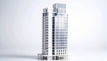 miniature modern office building model on white background