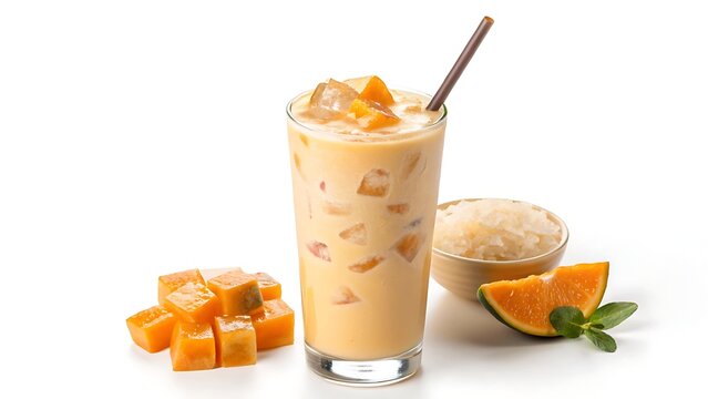 A tall glass filled with Morir Sonando, Cold drink, Fresh orange juice, Smoothie drink, Summer refreshment, Chilled drink