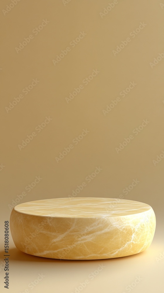 Poster a round wooden serving board rests on a soft beige surface that complements its natural wood tones. 