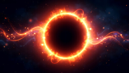 A cosmic black hole with glowing energy rings in deep space abstract illustration