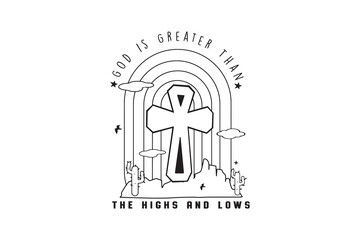 God Is Greater – Christian Rainbow and Cross SVG Design