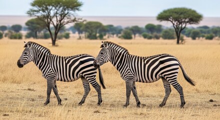 Two Plains Zebras Equus Burchelli Natural Habitat South Africa Wildlife