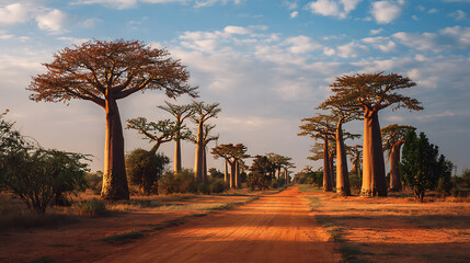 Fototapeta premium Iconic Baobab Trees In Dry Forest, Great For Africa Visuals And Travel Features