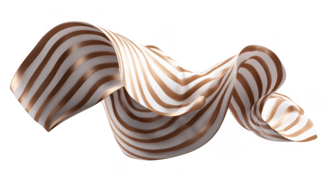Smooth, elegant gold and white stripes are wrapping around, creating a dynamic and luxurious abstract composition on a transparent background, perfect for high end design projects