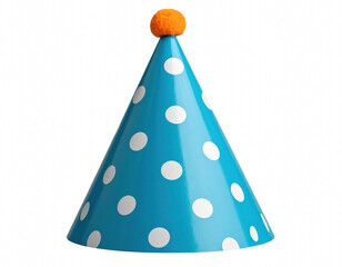 A blue party hat with orange polka dots and a bright orange ball isolated on a transparent background for celebration and fun themes, Transparent background PNG