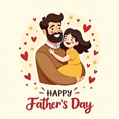 Happy Father's Day Illustration with Loving Father and Daughter
