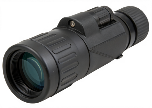 Portable monocular scope, matte black Isolated on a transparent background.