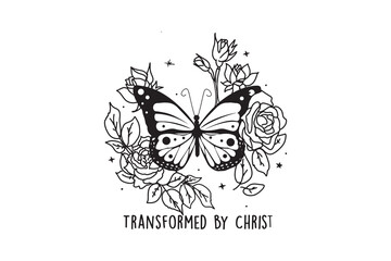 Transformed by Christ – Christian Butterfly and Floral Art SVG Design