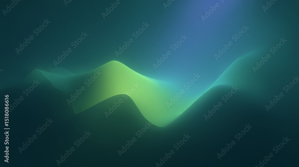 Poster exploring the depths of a serene dark teal landscape with soft gradients and flowing abstract patter
