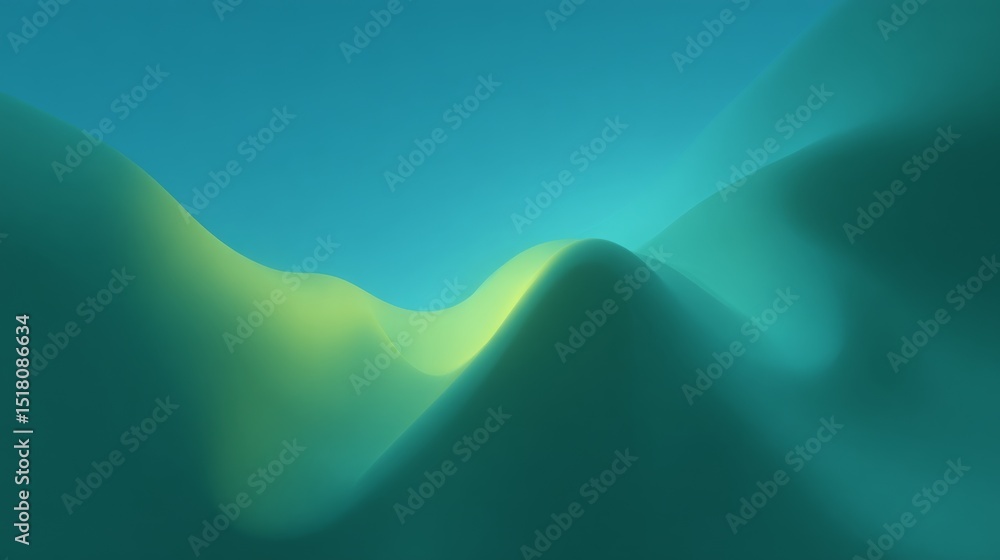 Poster exploration of dark teal abstract landscapes showcasing soft gradients and flowing shapes inviting t