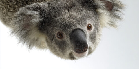 Obraz premium Koala hanging upside down with curious expression