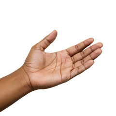 Open Palm A CloseUp of Brown Skin and Extended Hand isolated on transparent bacckground