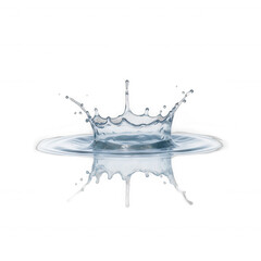 Water splash creating ripples, clear droplets forming a crown shape, minimalist backdrop highlighting motion and fluidity. Isolated on white background or PNG