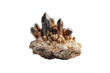 PNG Cluster of smoky quartz crystals on mineral matrix