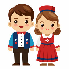 Fototapeta premium Charming Norwegian Folk Costume. A Boy and Girl in Traditional Bunad