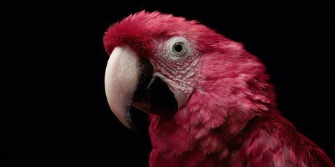 Fototapeta premium Vibrant red parrot with detailed feathers on black background