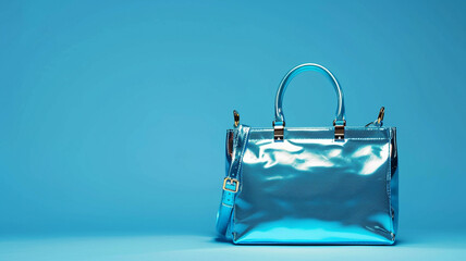 Fashion photography studio shot handbag isolated on a blue background