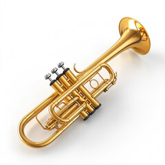 Obraz premium Gleaming gold trumpet isolated on white surface ideal for musical instrument designs and music composition concepts