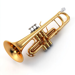 Obraz premium A gleaming gold trumpet illustration against a white background perfect for musical concepts and designs showcasing brass instruments and music