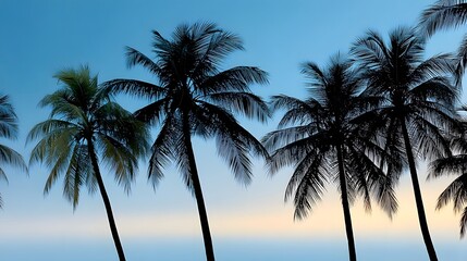 Naklejka premium Palm trees silhouetted against a tropical sunset