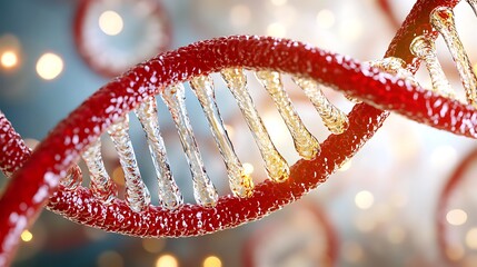 Microscopic Close up of DNA Helix Genetic Code Red and Gold Double Helix Structure