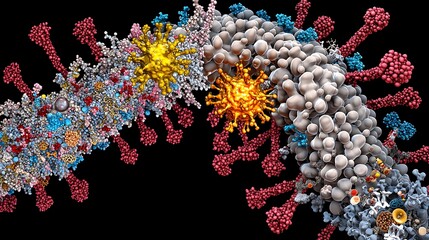 Microscopic 3D Rendering of Complex Viral Structure Detailed Molecular Model Colorful Virus