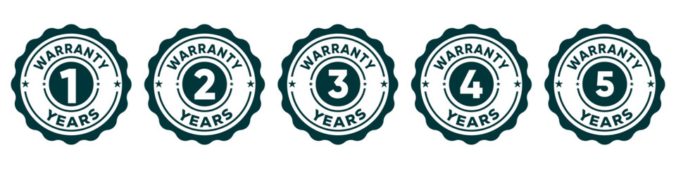 Numbered Warranty Label Badges Set 1 to 5 Vector Icons