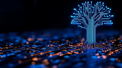 Futuristic Digital Tree Network Abstract Technology Concept Artwork