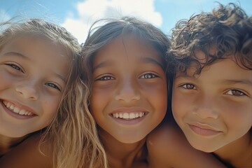Fototapeta premium Happy Children Circle Up Underneath a Bright Sky