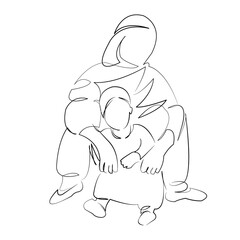 One continuous line drawing on white isolated background. Minimalism linear illustration. woman, person, travel, child, africa, desert, sand, bedouin, nature, culture