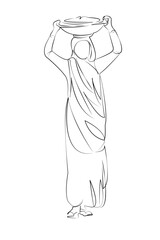 One continuous line drawing on white isolated background. Minimalism linear illustration. india, woman, people, adult, outdoors, working, balance, culture of india, old-fashioned, head
