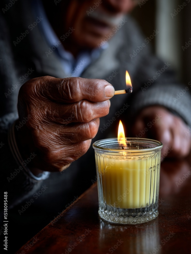 Poster Gentle Hands Bring Warmth to a Serene Space With the Glow of Beeswax Candles, Creating a Peaceful Atmosphere for Reflection and Relaxation