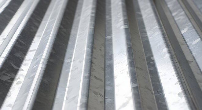 Close-up View of Parallel Metal Sheets Industrial Texture and Surface Detail