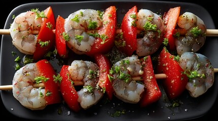 Delightful Shrimp and Red Bell Pepper Skewers Ready for Grilling With a Touch of Lime and Seasoning