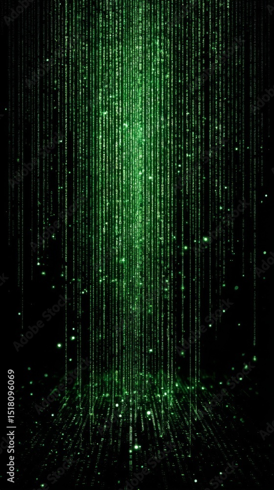 Aufkleber Exploration of Digital Realms With Glowing Green Code Resembling a Cybernetic Universe Filled With Artificial Intelligence and Deep Data Streams
