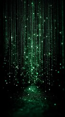 Digital Streams of Green and Black Code Create a Mesmerizing Atmosphere Reminiscent of Artificial Intelligence and Virtual Landscapes at Night