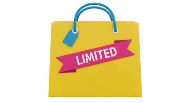 Isolated Yellow Shopping Bag with LIMITED Ribbon - Powered by Adobe
